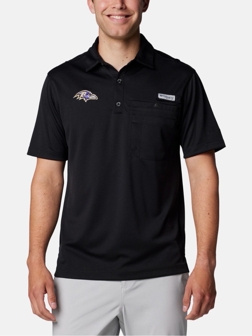 Columbia PFG Golf Flycaster Pocket Polo Baltimore Ravens NWT size 2XL Black NFL